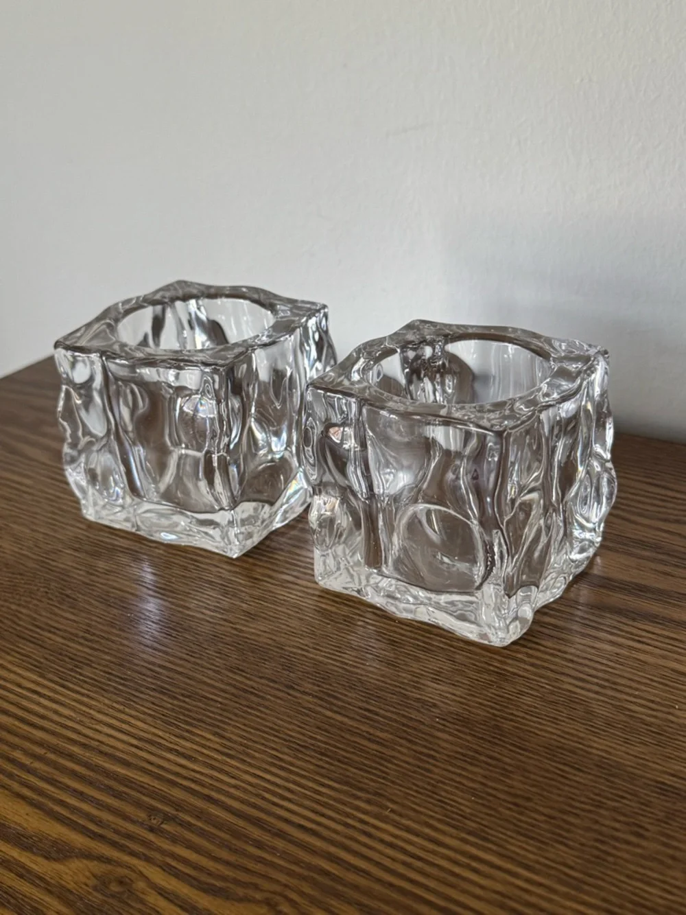 Vintage PartyLite "Glacier" Ice Cube Glass Tealight Holders - Set of 2 - EUC - Picture 2 of 5